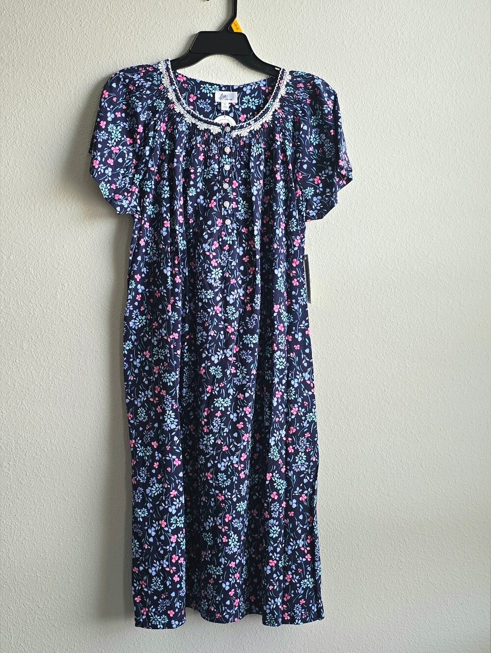 Aria Collection Navy Floral 100% Cotton Dress with Pink & Light Blue Blooms